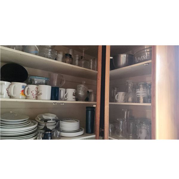 Kitchen Cupboard Contents with Plates, Glasses, Mugs and Assorted Items