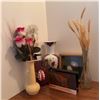 Image 1 : Decor Lot with Coppercraft Guild Mail Holder, Vases, and Framed Decorative Eggs
