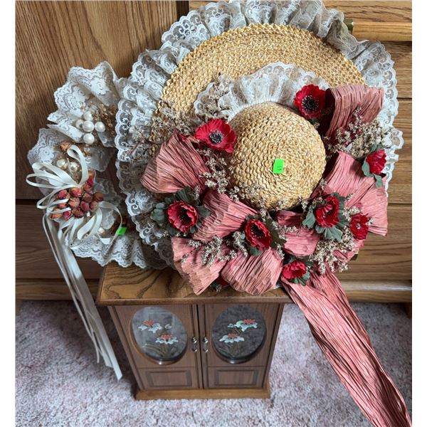 Wooden Jewelry Cabinet with Floral Glass Doors