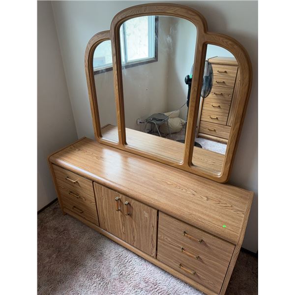 Palliser Dresser With Attached Mirror, Drawers and Cabinet.