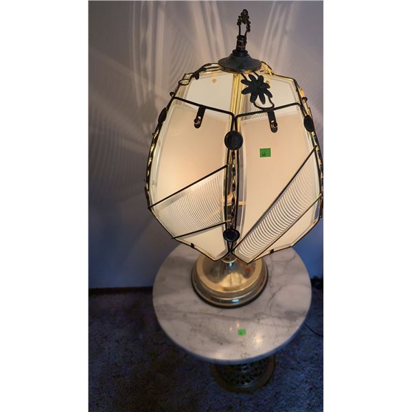 Brass Touch Lamp With Marble Top Table 15" Diameter Top, 18" T