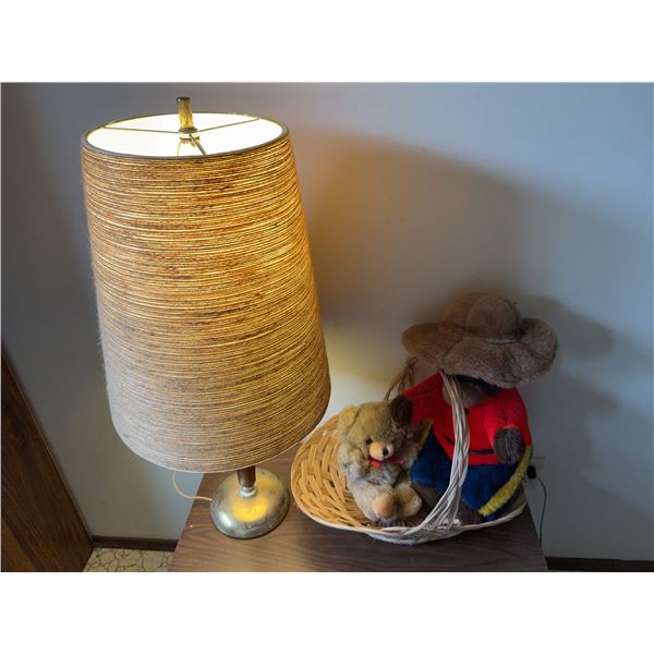 Vintage Table Lamp 30" T and Basket with Teddy Bears