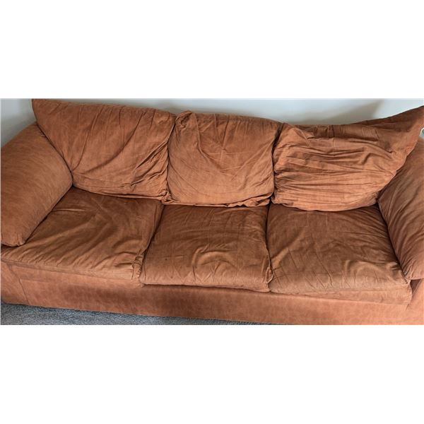 Set 3 Brown Fabric Couches Including Large Sofa, 100" Wide- See All Photos