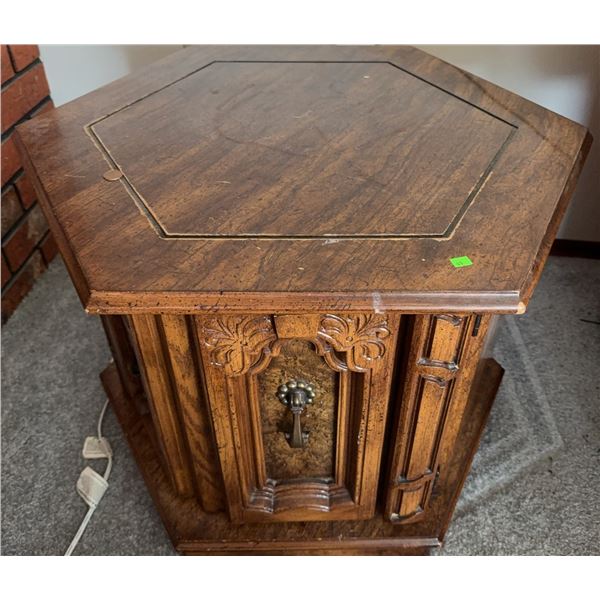 Wood Hexagonal Side Table with 24 Inch Top, 20 Inches Tall