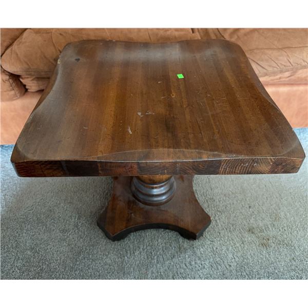 Square Wooden Pedestal Side Table with Dark Finish