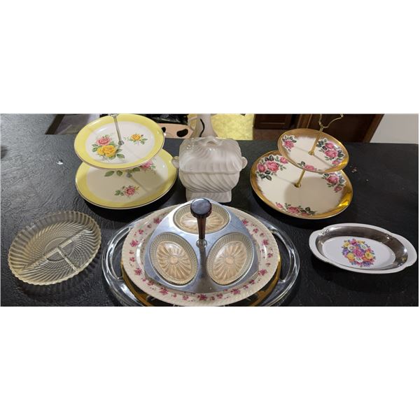 Servingware Including Tiered Trays and Electric Gravy Warmer