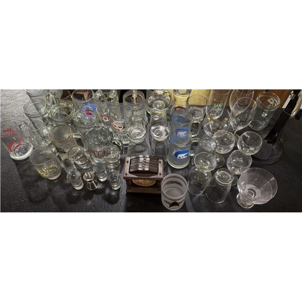 Glassware Collection with Souvenir Mugs, Clock Design Coaster Holder, Corkscrew