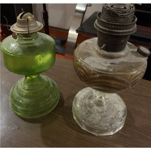 Glass Oil Lamp Bases, Green and Clear