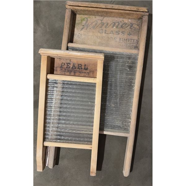Two Vintage Washboards, Pearl and Winner Glass