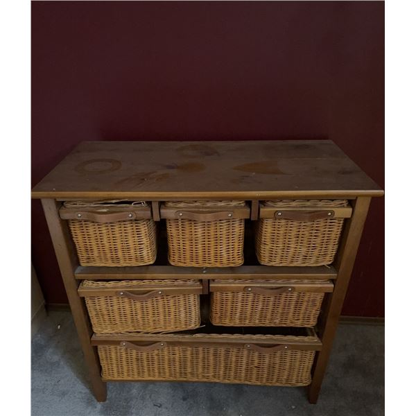 Wood Cabinet with Six Wicker Basket Drawers