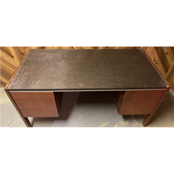 Large Vintage Heavy Wood and Laminate Office Desk