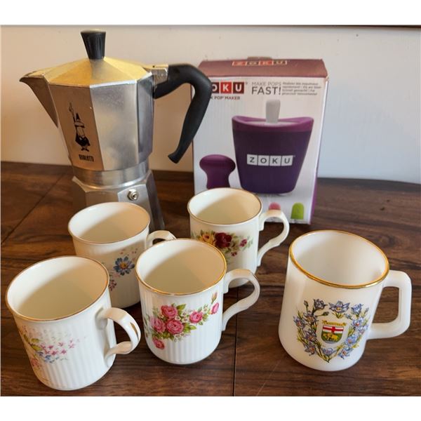 Bialetti Moka Express Stovetop Espresso Maker and Mixed Mug Set