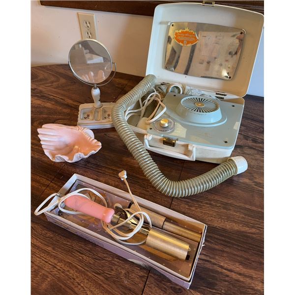 Vintage Beauty: General Electric Portable Hair Dryer, Vanity Mirror, Curling Iron Set