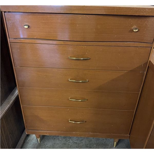 Vintage Five Drawer Wood Dresser