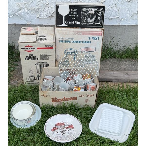 Kitchen Goods: Party Perk, Pressure Canner, Drinkware, Corning Ware