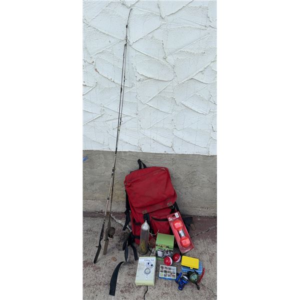 Fishing Rod and Gear Set with Red Backpack