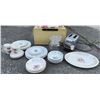 Image 1 : Dresden Floral Dish Set, Vintage GE Toaster, Pyrex Glass Percolator, Breadbox