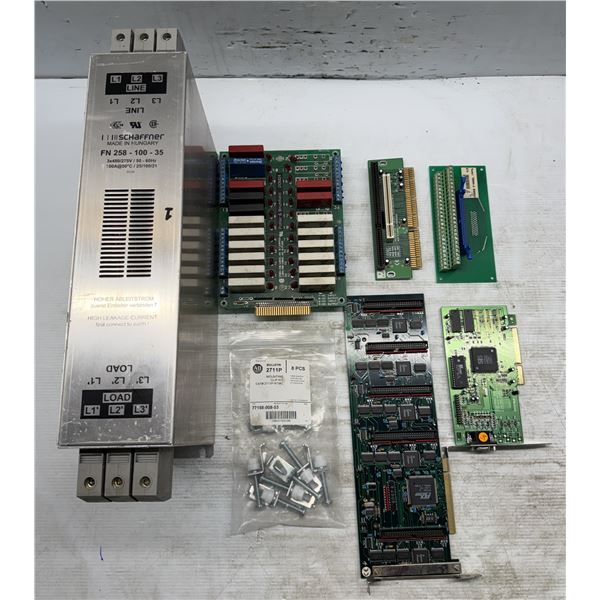 Lot of (7) Misc. CNC Line Filter, Mounting Clip Kit, & Circuit Boards