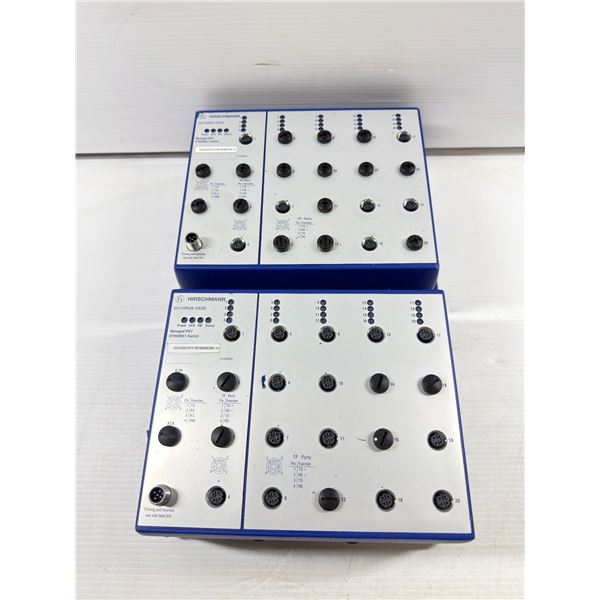 (2) Hirschmann #OCTOPUS OS20-002000T5T5T5-TBBY999GMSE3S Managed IP67 Ethernet Switches