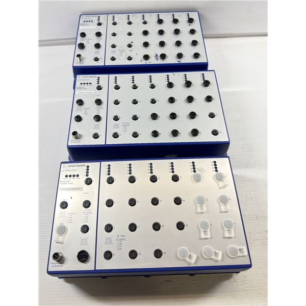 (3) Hirschmann #OCTOPUS OS20-002800T5T5T5-TBBY999GMSE3S Managed IP67 Ethernet Switches