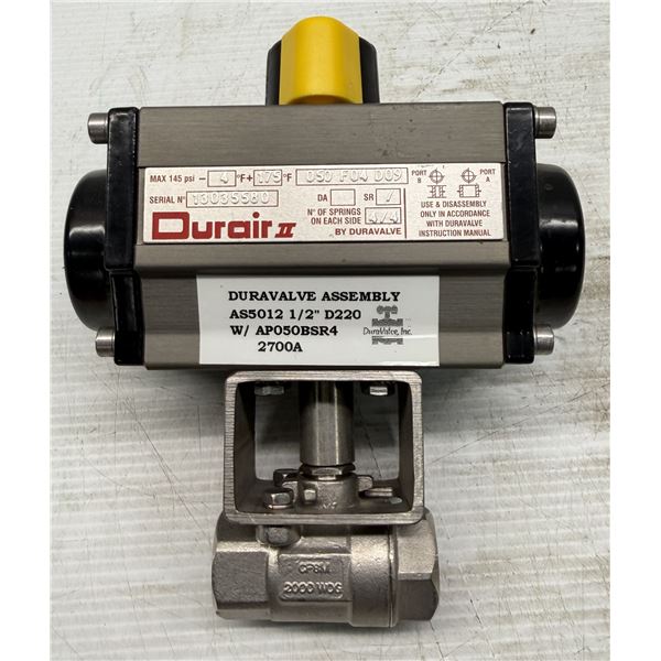 Durair II #050 F04 D06 Pneumatic Actuator Duravalve #AS5012 1/2: D220 w/AP050BSR4 Ball Valve