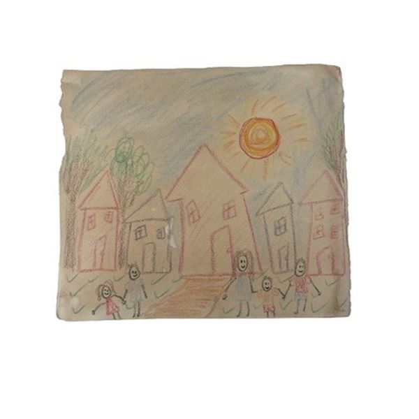 Good Luck, Have Fun 8 year old man from future (Cassiel Eatock-Winnik) Burnt Drawing Movie Props