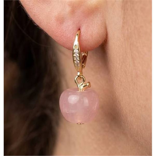 Gold-Tone Pink Apple Stone Drop Earrings