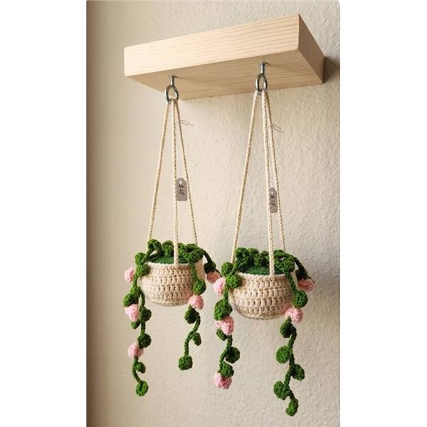 Lot of 2 - Crocheted Mini Hanging Plant Pots Aprox 6"
