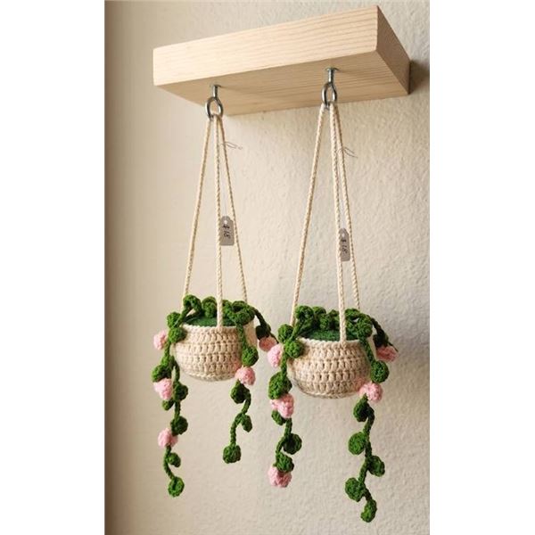 Lot of 2 - Crocheted Mini Hanging Plant Pots Aprox 6"