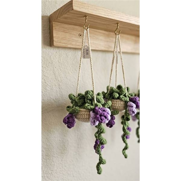 Lot of 2 - Crocheted Mini Hanging Plant Pots Aprox 6"