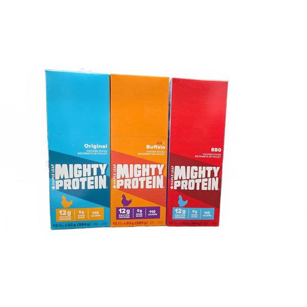 Maple Leaf Mighty Protein Sticks 3 Flavor Bundle 3x(12x32g)