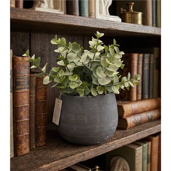 Artificial Plant in Ribbed Gray Pot