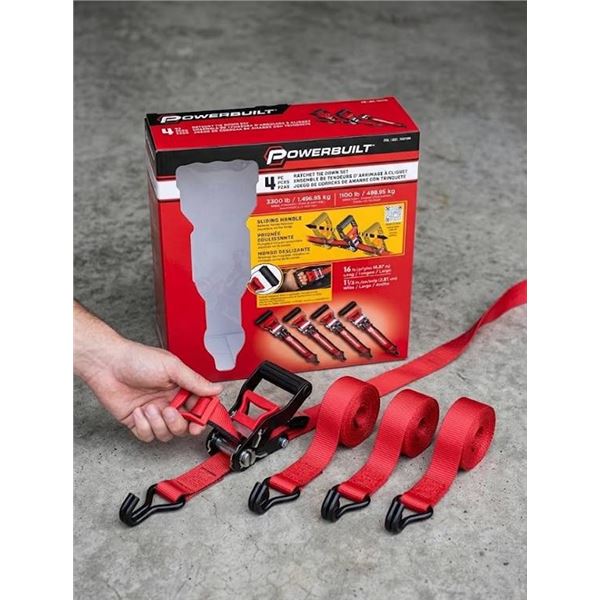Powerbuilt Ratchet Tie Down Set 4 Pack
