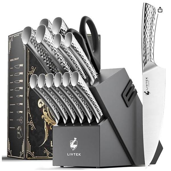 LIVTEK Milky Way 15-Piece Set German High-Carbon Stainless Steel with Built-in Sharpener - Full Tang