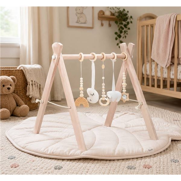 Comfy Cubs Wooden Baby Play Gym, Blush