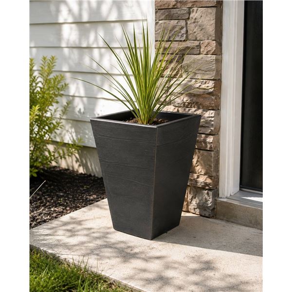 Black Square Tapered Plastic Planter