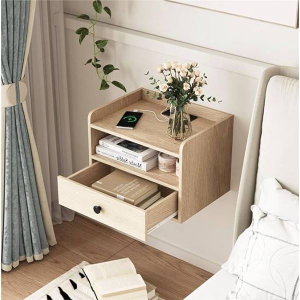 BonVache Floating Nightstand, Natural