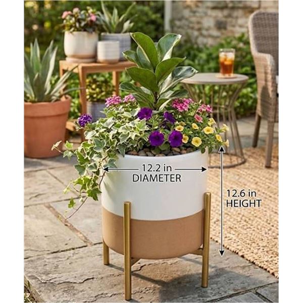 Rivet Ceramic Planter with Iron Stand