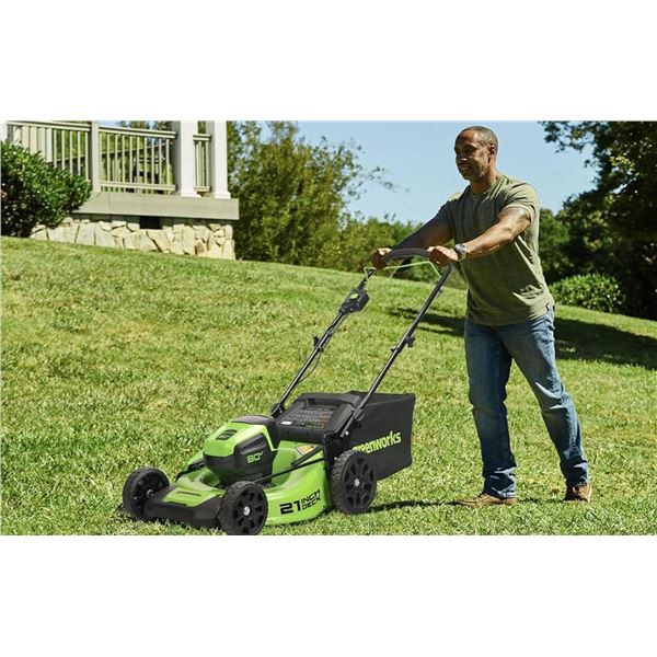 Greenworks Pro 21-Inch Cordless Lawn Mower With Battery And Charger