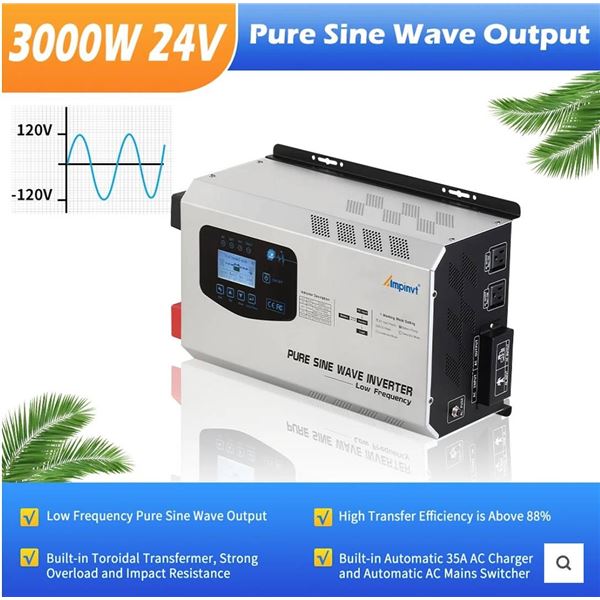 Ampinvt FT D+Series 3000W DC 24V Pure Sine Wave Power Inverter with AC Charger