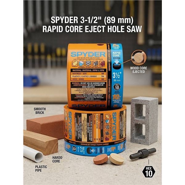 Lot of 2 - Spyder 3-1/2" Rapid Core Eject Hole Saw