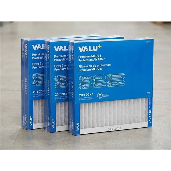 3 VALU+ 20x20x1 Air Filters MERV 8