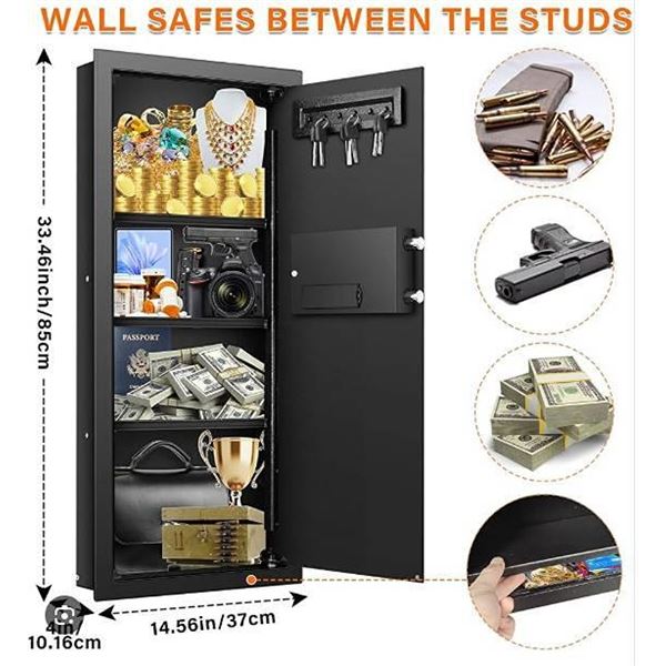 Black Electronic Lock Wall Safe with Keys, Drill Hole in Back