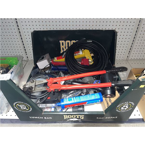 Toolbox Lot With Bolt Cutter and Tools