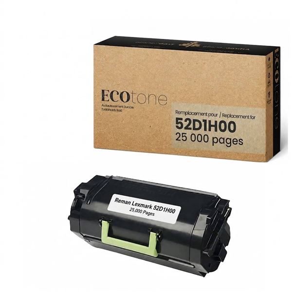 Lot of 4 - ECOTone 52D1H00-Lexmark Toner Cartridges, Black, Yield: 25,000