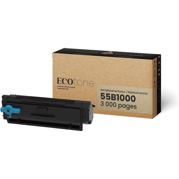 Lot of 8 - ECOTone 55B1000-Lexmark Toner Cartridges, Black, Yield: 3,000