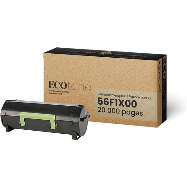 Lot of 8 - ECOtone 56F1X00-Lexmark Toner Cartridges, Black, Yield: 20,000