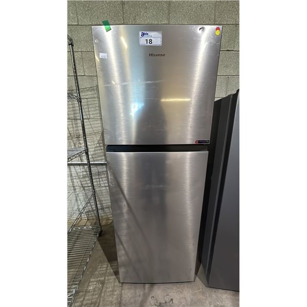 HISENSE 23.5" WIDE STAINLESS STEEL SWING DOOR FRIDGE WITH TOP FREEZER