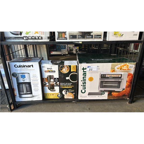 QUISINART BREW CENTRAL COFFEEMAKER, NINJA PODS & GROUNDS COFFEEMAKER & CUISINART AIR FRYER OVEN