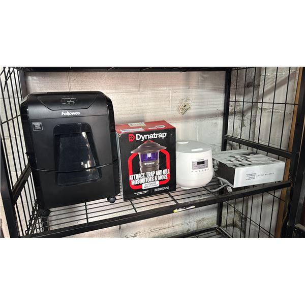 FELLOWES PAPER SHREDDER, DYNATRAP INSECT TRAP, CUCKOO RICE COOKE & SHARPER IMAGE PERCUSSION MASSAGER